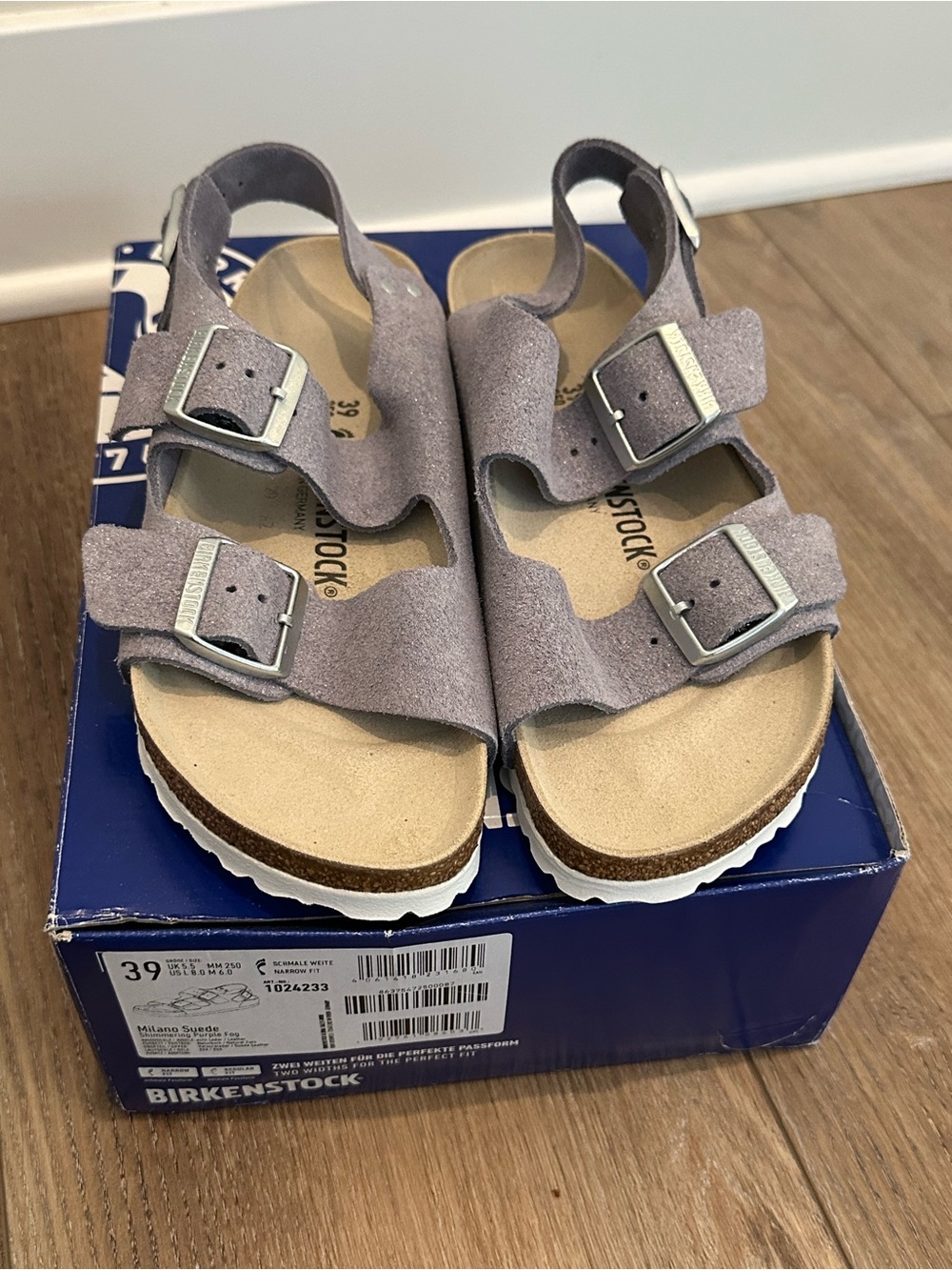 NWT Birkenstock Milano Sandals, Size 39, in Shimmering Purple Fog (Lavender)!